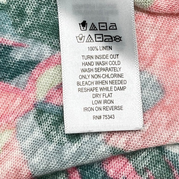 Joie 100% Linen Top Women XL Pink Green Floral Knit Boxy Beachy Popover - Picture 7 of 8